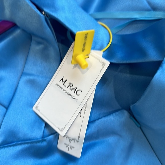 Blue Satin custom party wear full skirt, X back, 14 girl - Picture 7 of 7